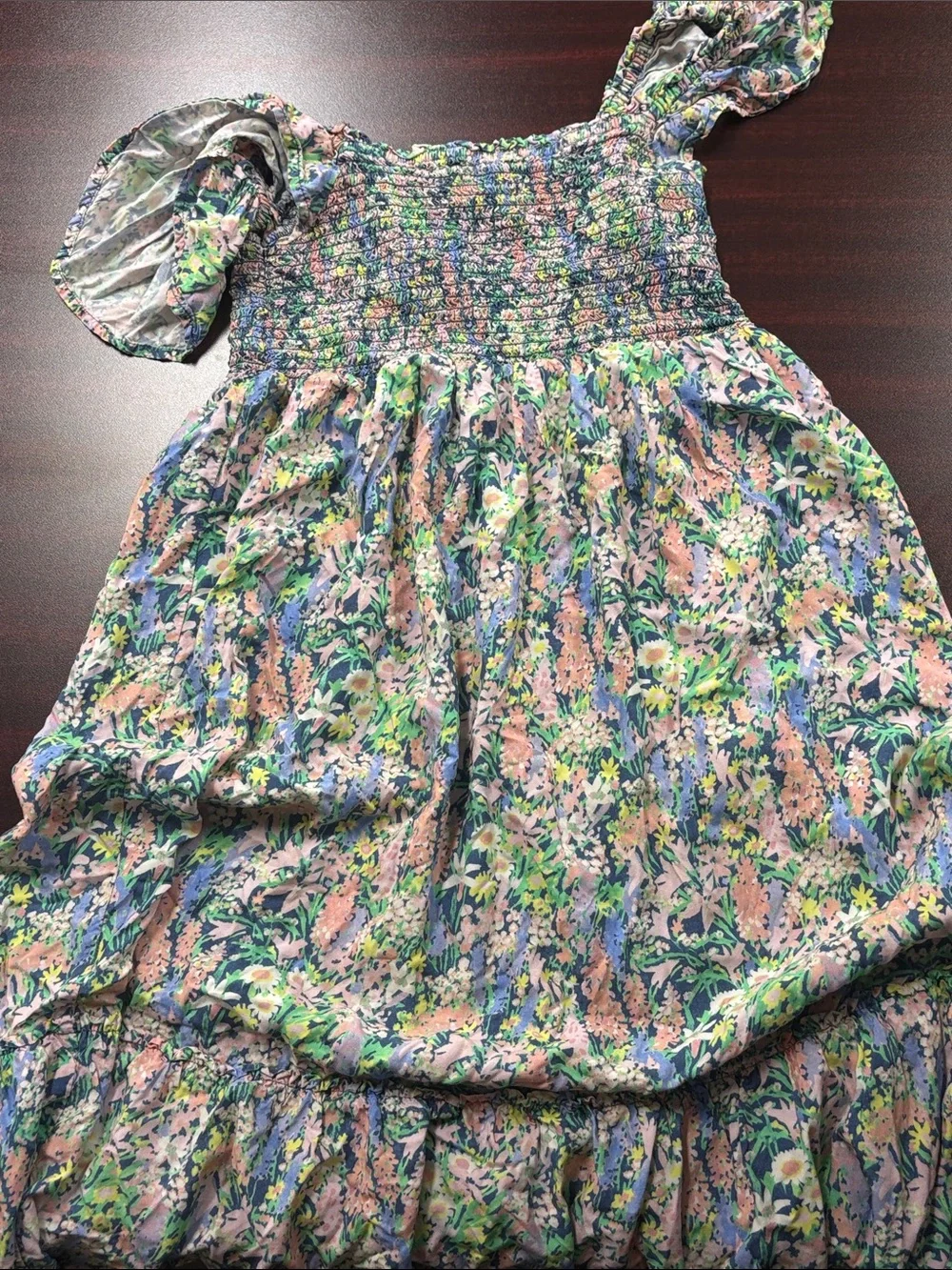 GAP Girls Floral Smocked Dress in Pink, Green & Blue